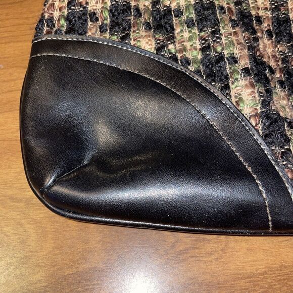 MaggiB Shoulder Purse Black Brown Green Plaid Tweed Snap Close Faux Leather Trim - Picture 15 of 16